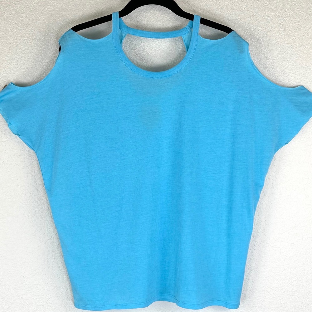 Chaser‎ Blue Cold Shoulder Batwing Top Cutout Back Soft Drapey Tee